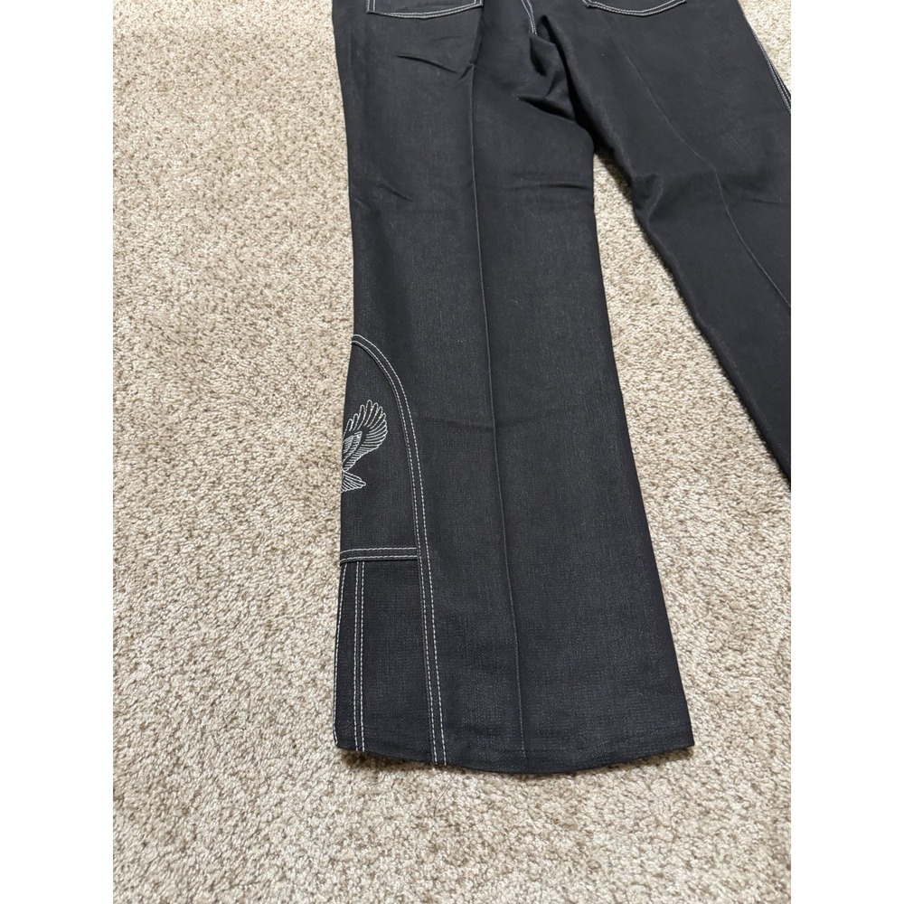 Vintage 80s Sheplers Jeans Mens 36 Black White Bootcut‎ Embriodered Eagle - Picture 5 of 9